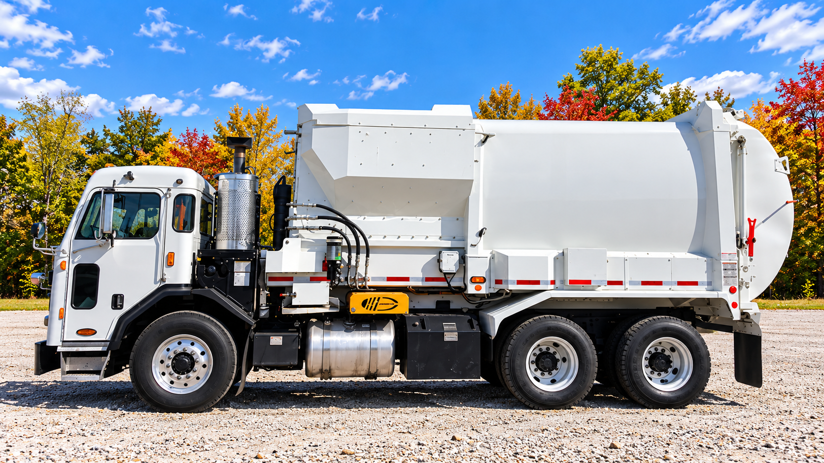 Side Loader in gravel lot